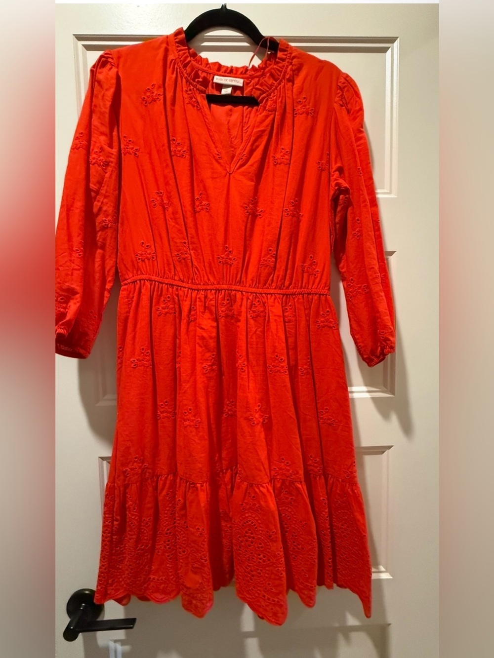 Knox Rose Bright Red Embroidered V-Neck Midi Dress